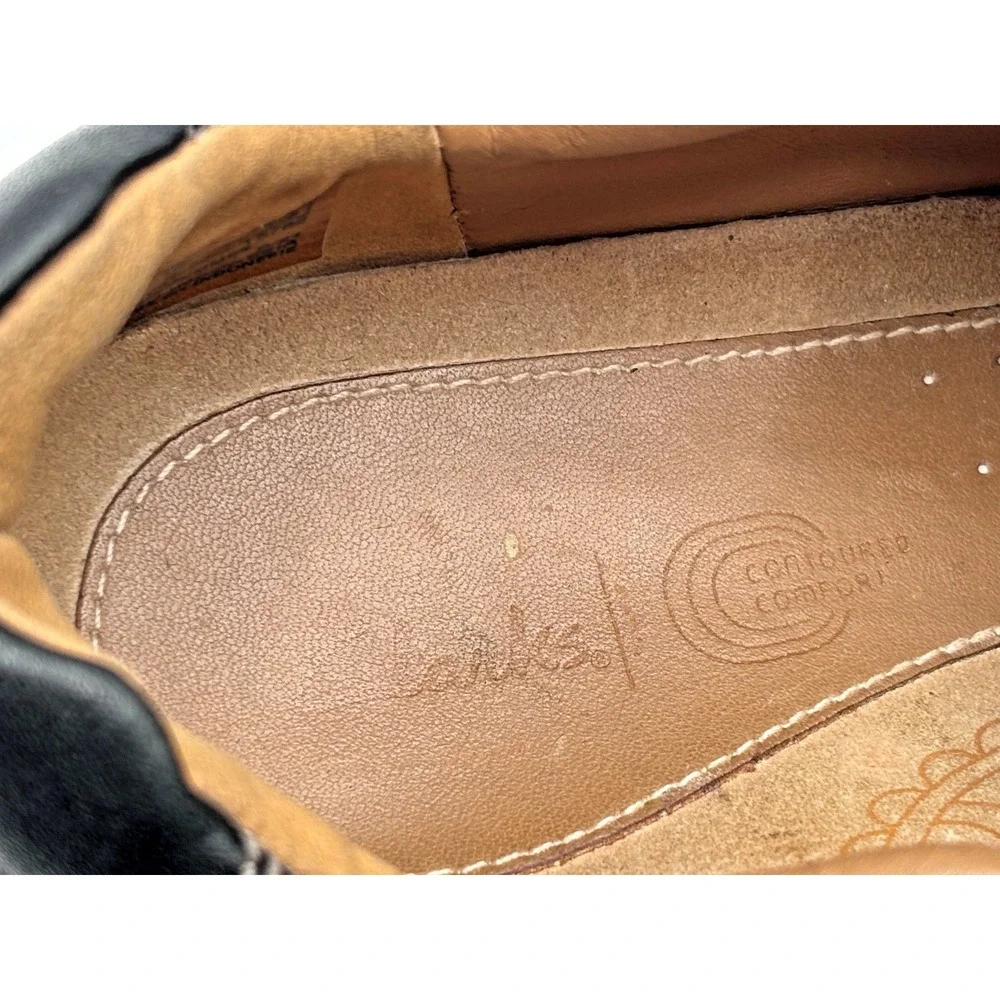 Clarks Women's Black Leather Slip-On Shoes Comfort Casual Sneakers Elastic Gore